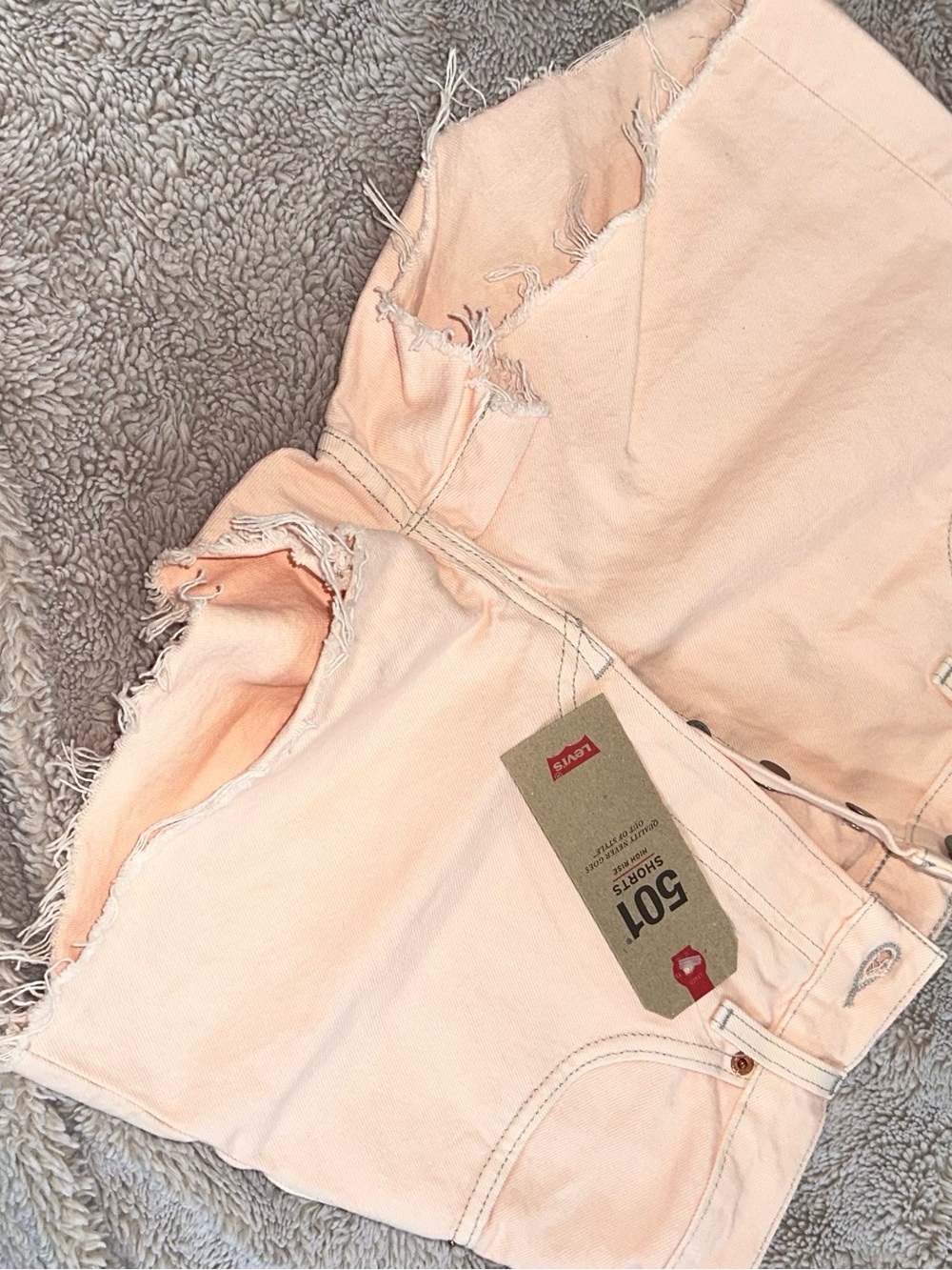Levi's 501 Pale Pink Denim Shorts with Silver Stitching